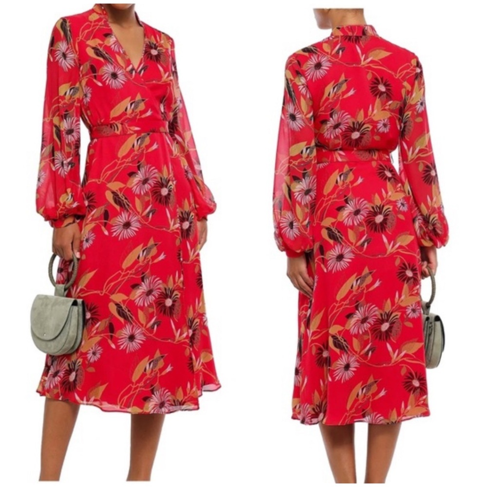 EQUIPMENT Andrese Floral Silk Wrap Dress Red